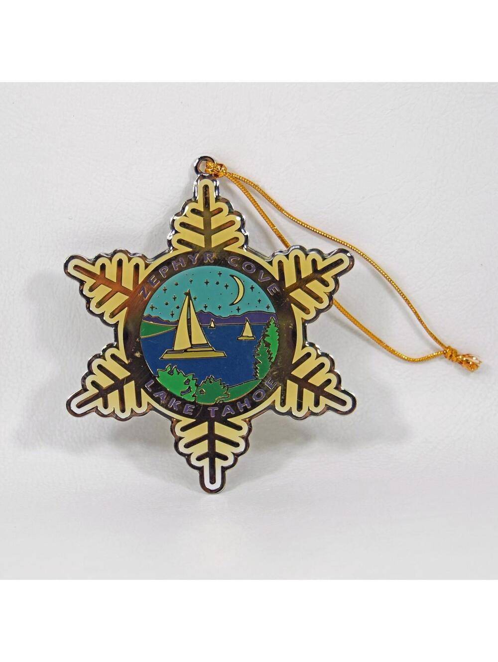 Zephyr Cove Lake Tahoe Happy Holidays Snowflake Metal Christmas Ornament Silver